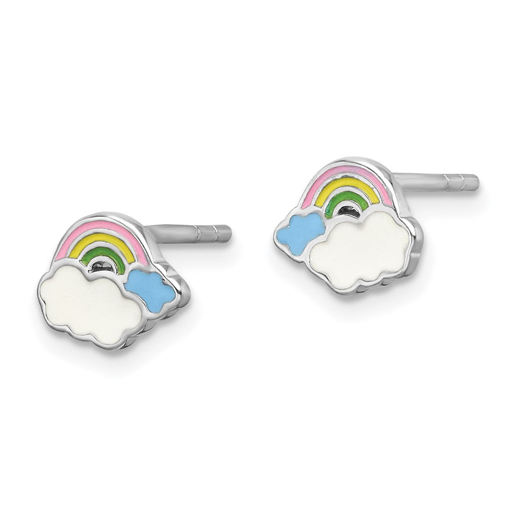 Sterling Silver Rhodium-plated Enamel Rainbow Children's Post Earrings