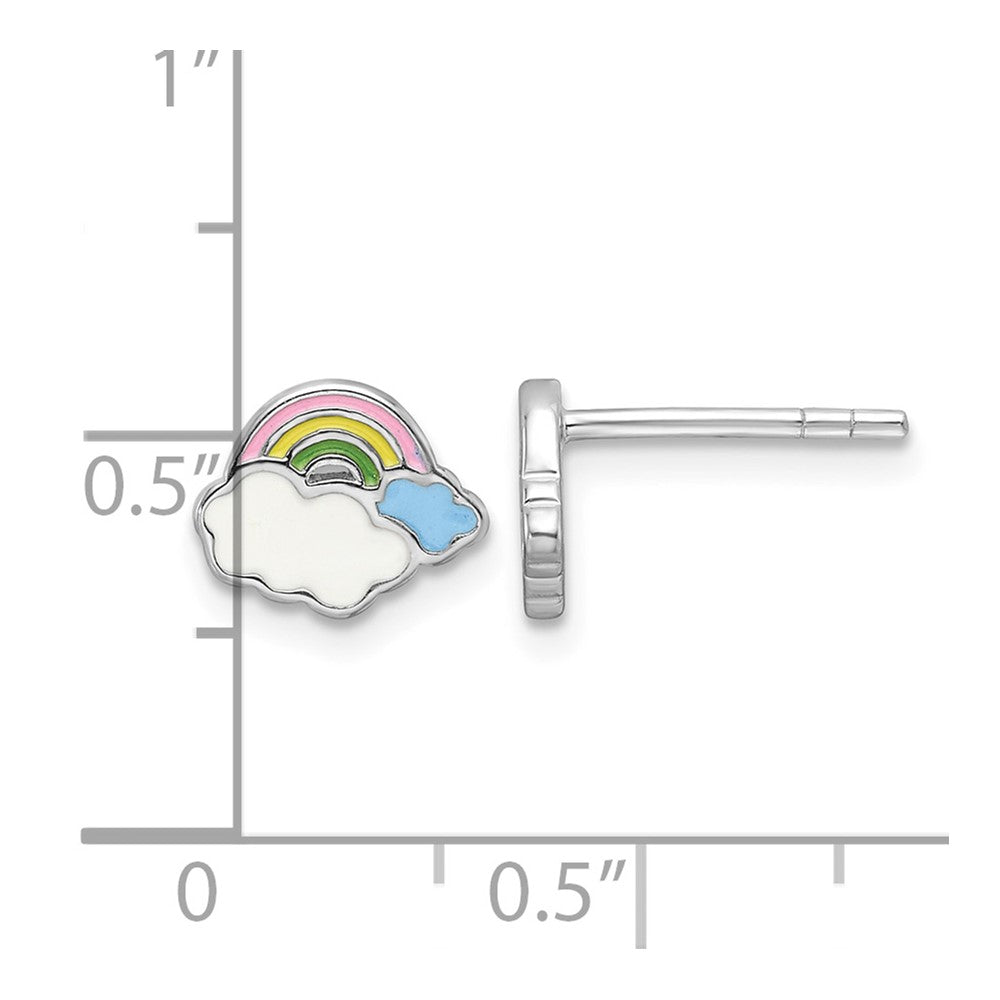 Sterling Silver Rhodium-plated Enamel Rainbow Children's Post Earrings