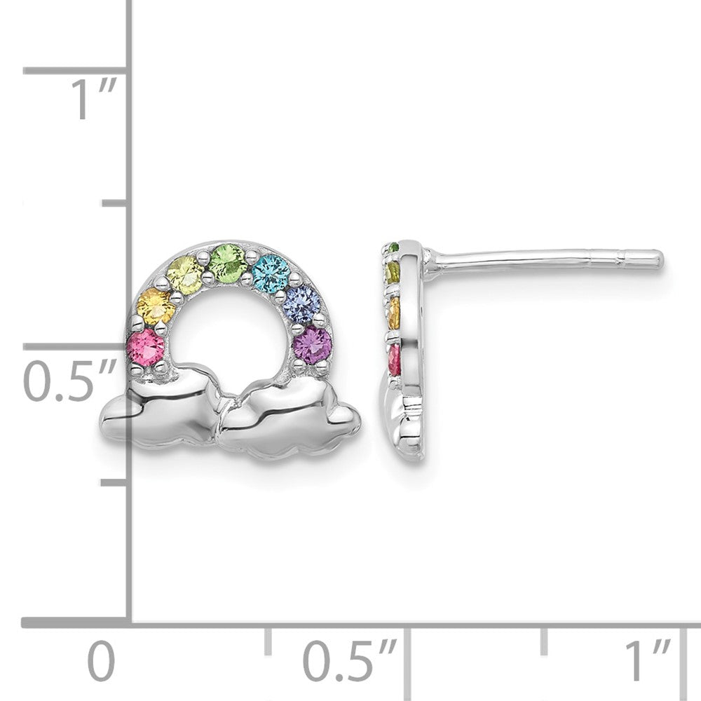 Sterling Silver RH-plated Crystal Rainbow and Clouds Petite Post Earrings