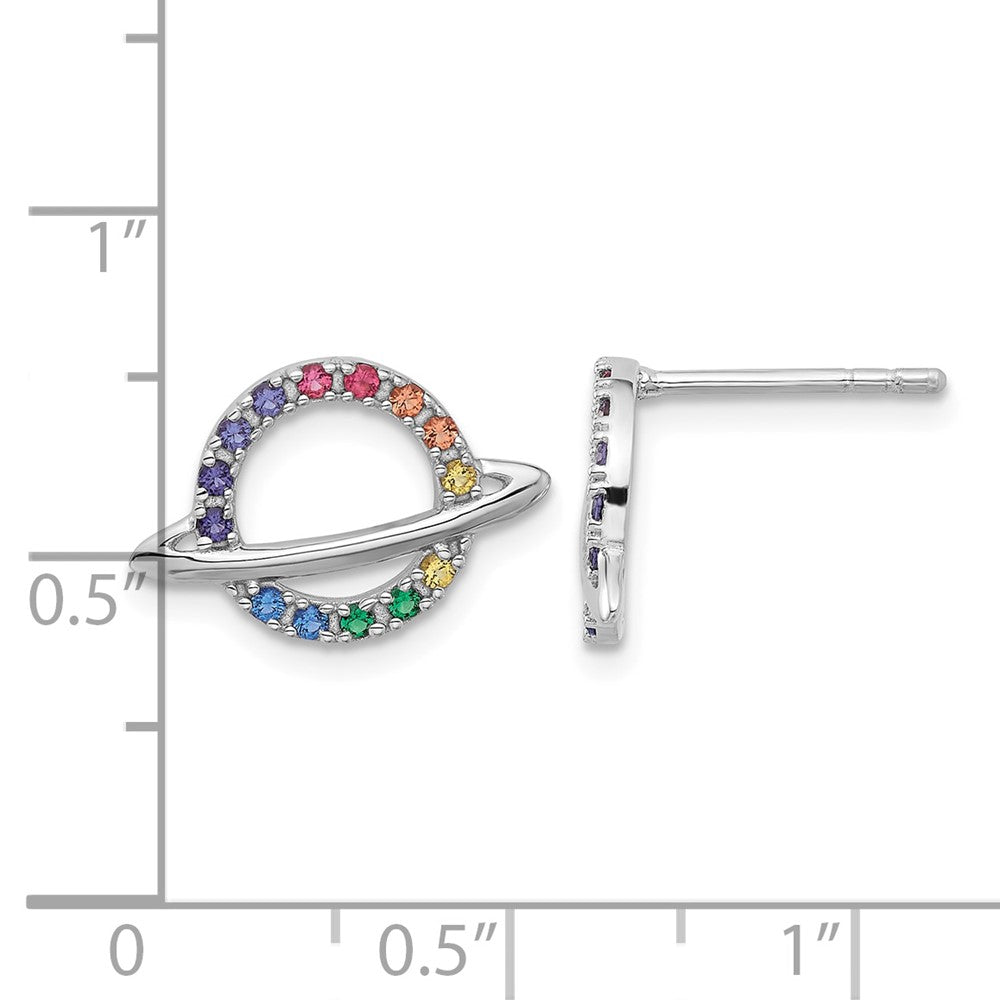 Sterling Silver Rhodium-plated Multi-color Crystal Planet Post Earring