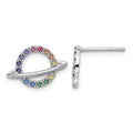 Sterling Silver Rhodium-plated Multi-color Crystal Planet Post Earring