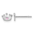 Sterling Silver RH-plated Pink Enamel Heart Crown Post Earrings