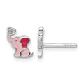 Sterling Silver RH-pltd Pink Enamel & CZ Elephant Post Earrings