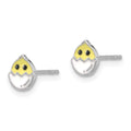 Sterling Silver Rhodium-plated Enameled Chick in Egg Petite Post Earrings