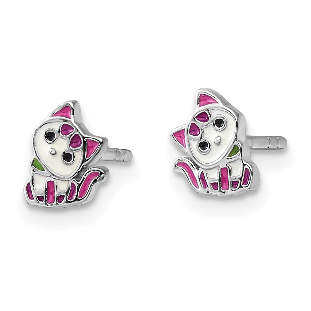 Sterling Silver RH-pltd Multi-color Enameled Kitty Post Earring