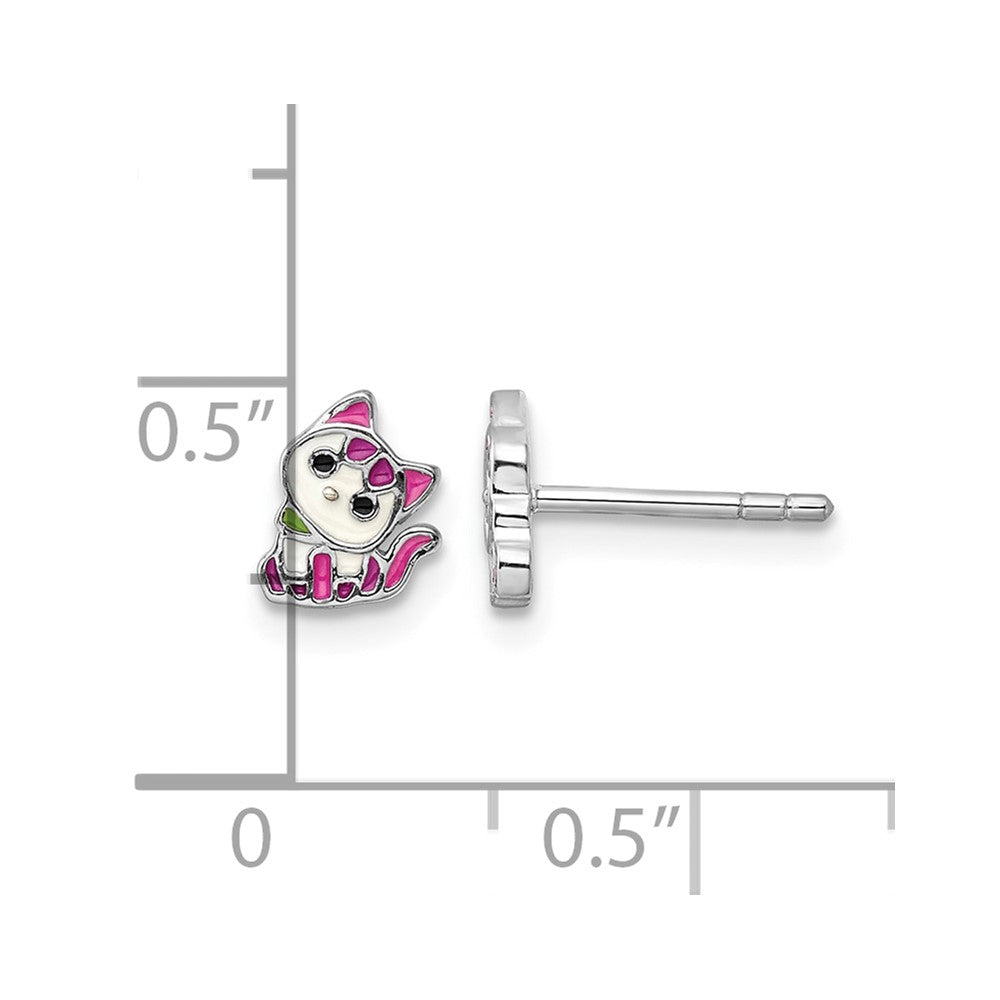 Sterling Silver RH-pltd Multi-color Enameled Kitty Post Earring
