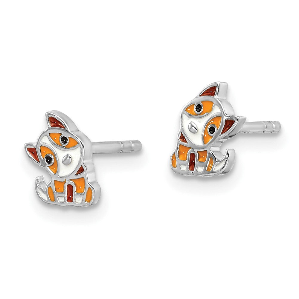 Sterling Silver RH-plated Multi-color Enameled Dog Post Earrings