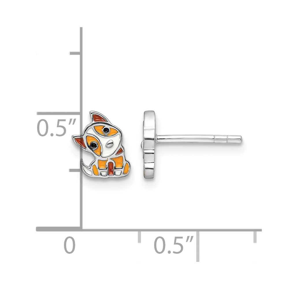 Sterling Silver RH-plated Multi-color Enameled Dog Post Earrings