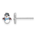 Sterling Silver Rhodium-plated Enameled Snowman Petite Post Earrings