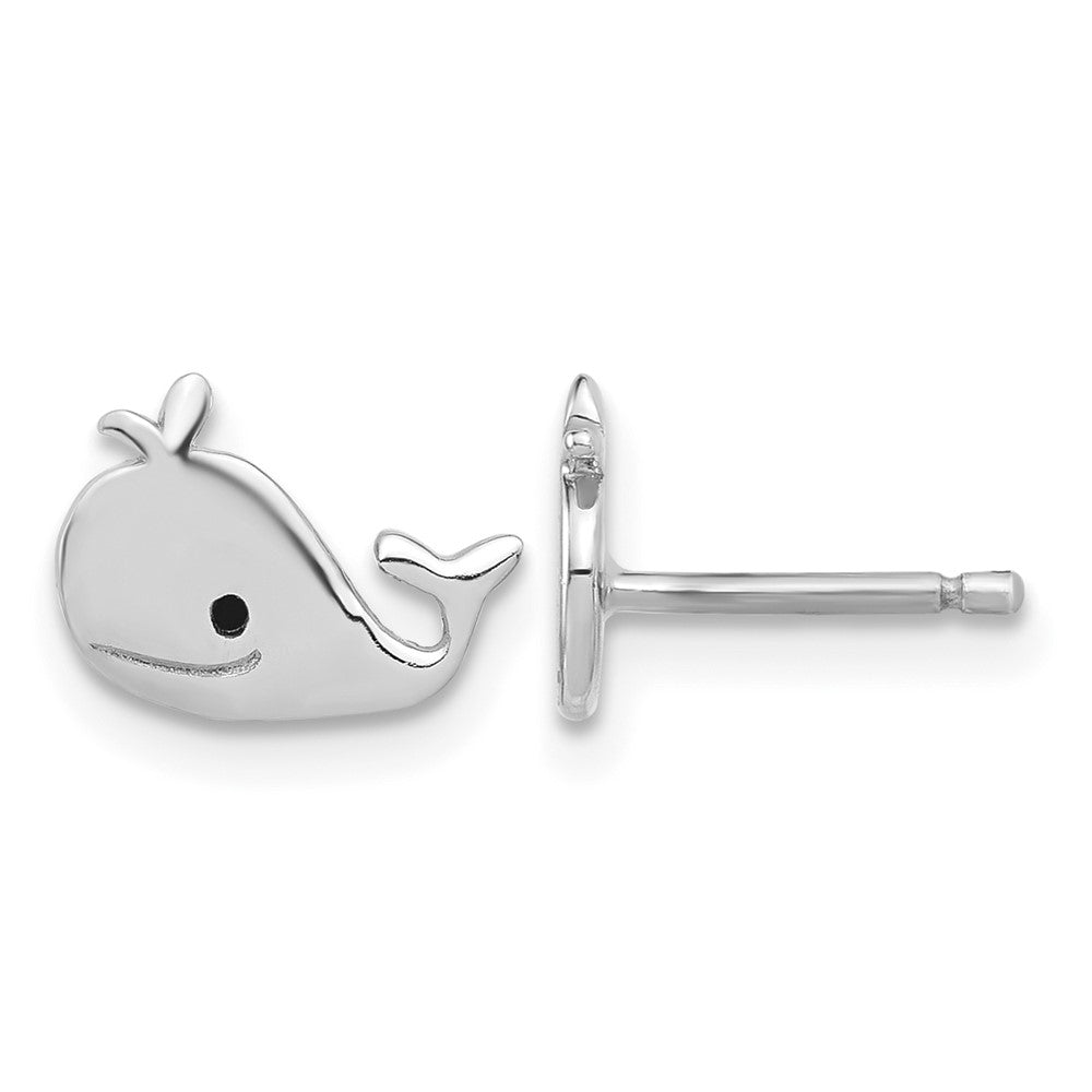 Sterling Silver Madi K Polished & Enameled Whale Children's Post Earrings