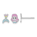 Sterling Silver RH-pltd Multicolor Enamel Mermaid Petite Post Earrings