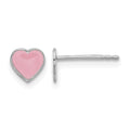 Sterling Silver Rhodium-plated Enameled Pink Heart Petite Post Earrings