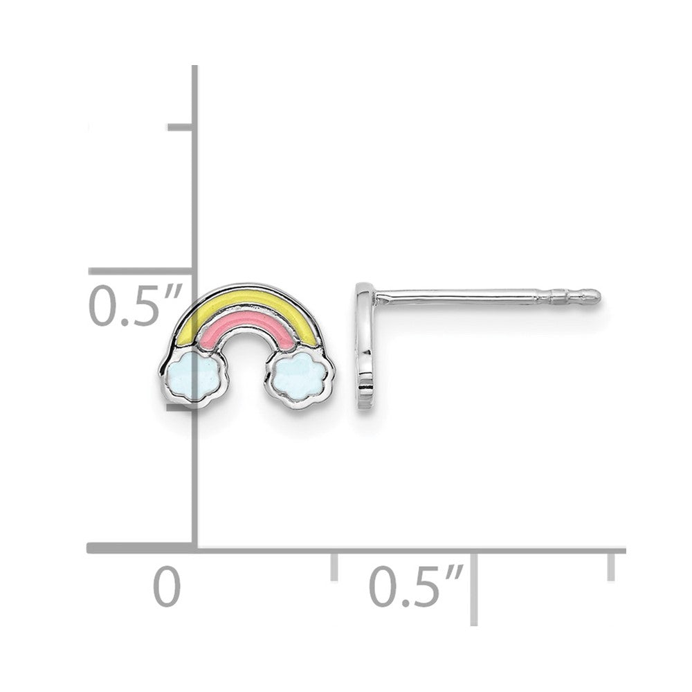Sterling Silver Rhodium-plated Enameled Rainbow Children's Post Earrings