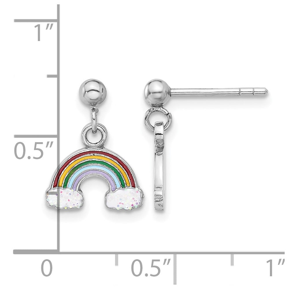 Sterling Silver RH-plated Enameled Glitter Rainbow Post Dangle Earrings