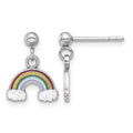 Sterling Silver RH-plated Enameled Glitter Rainbow Post Dangle Earrings