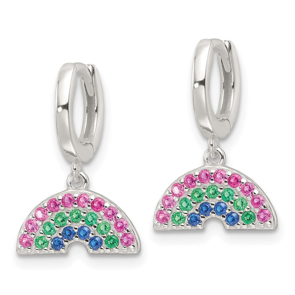 Sterling Silver E-Coating Multicolor CZ Dangle Rainbow Hoop Earrings