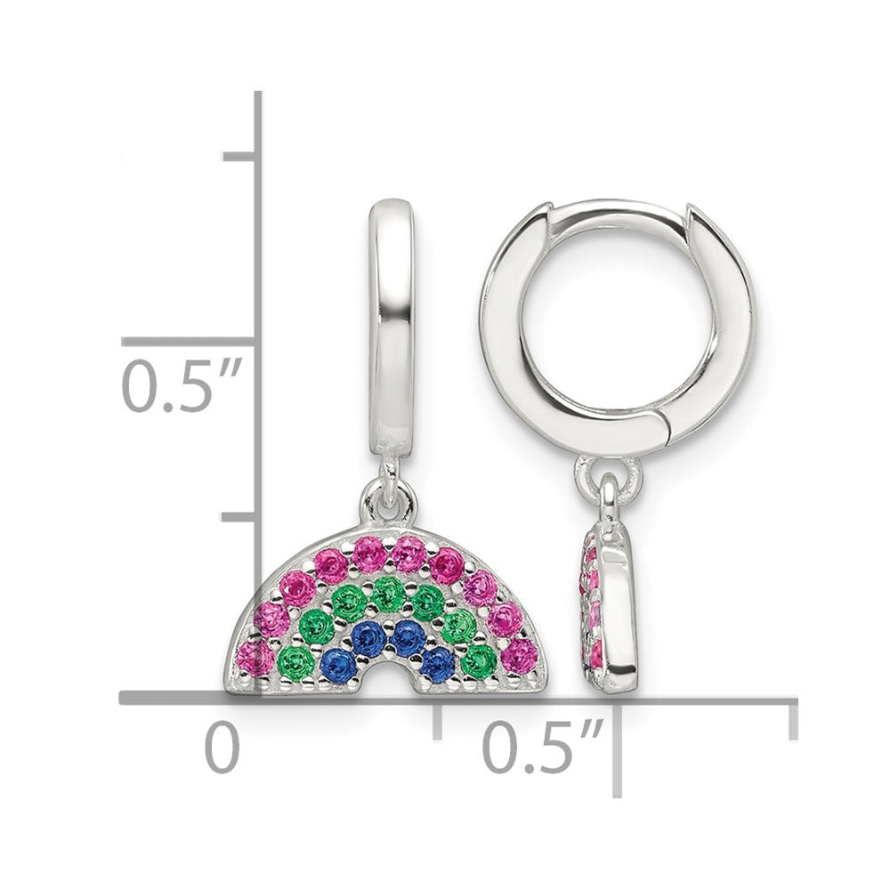 Sterling Silver E-Coating Multicolor CZ Dangle Rainbow Hoop Earrings