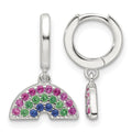 Sterling Silver E-Coating Multicolor CZ Dangle Rainbow Hoop Earrings
