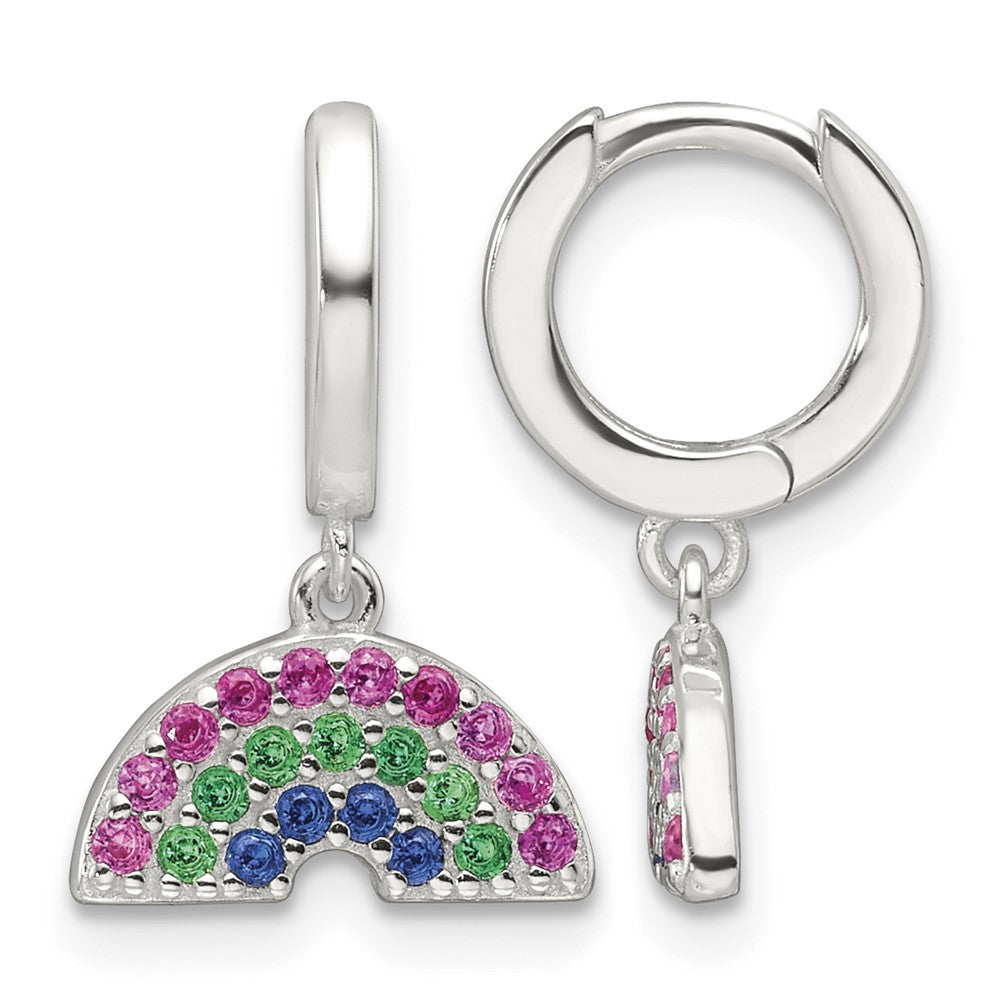 Sterling Silver E-Coating Multicolor CZ Dangle Rainbow Hoop Earrings