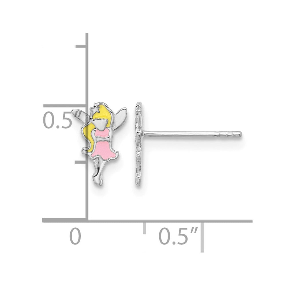 Sterling Silver RH-plated Multi-color Enamel Fairy Post Earrings
