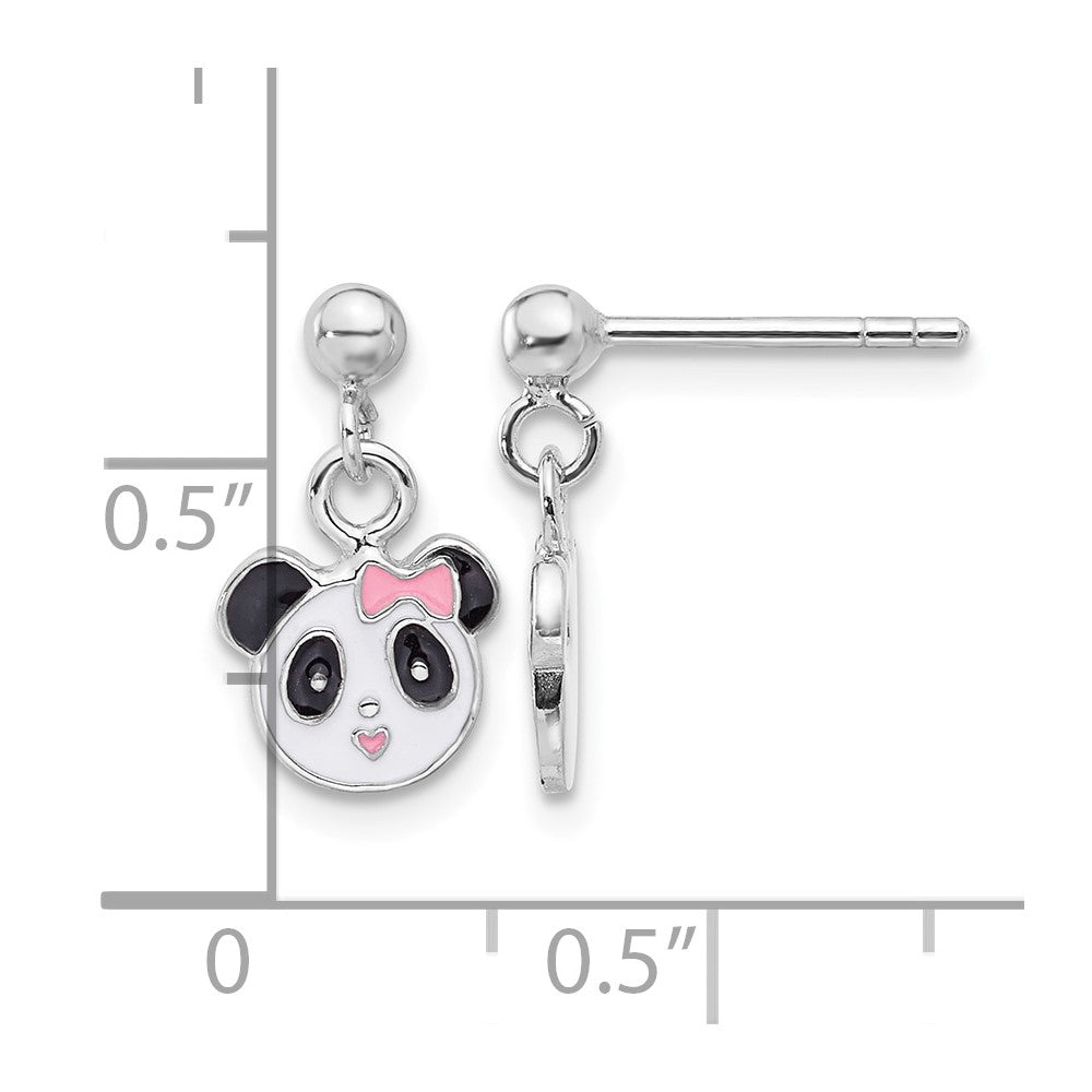 Sterling Silver RH-plated Enameled Panda Post Dangle Earrings