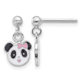 Sterling Silver RH-plated Enameled Panda Post Dangle Earrings