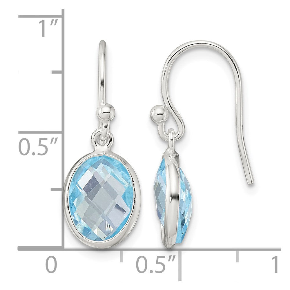 Sterling Silver Polished Oval Blue Topaz Dangle Earrings