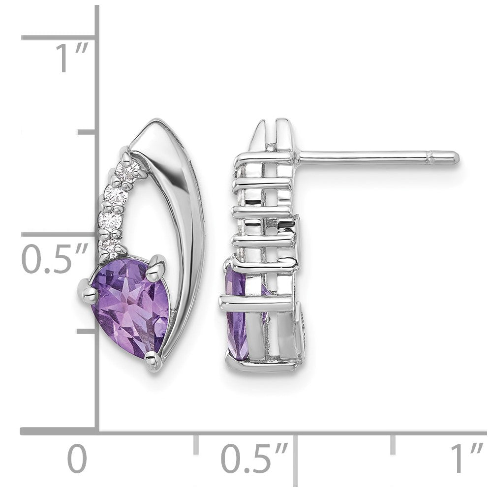 Sterling Silver Rhodium-plated Amethyst and CZ Post Earrings