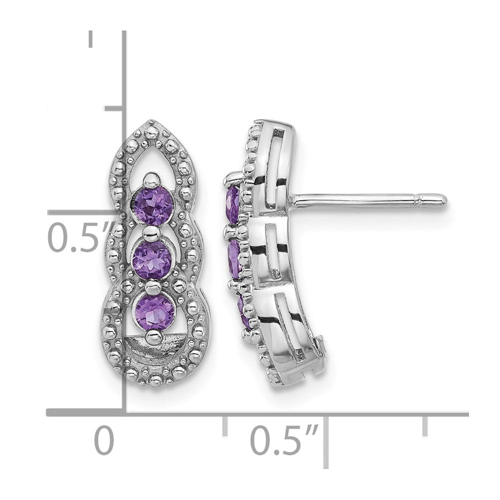 Sterling Silver Rhodium-plated Amethyst Post Earrings