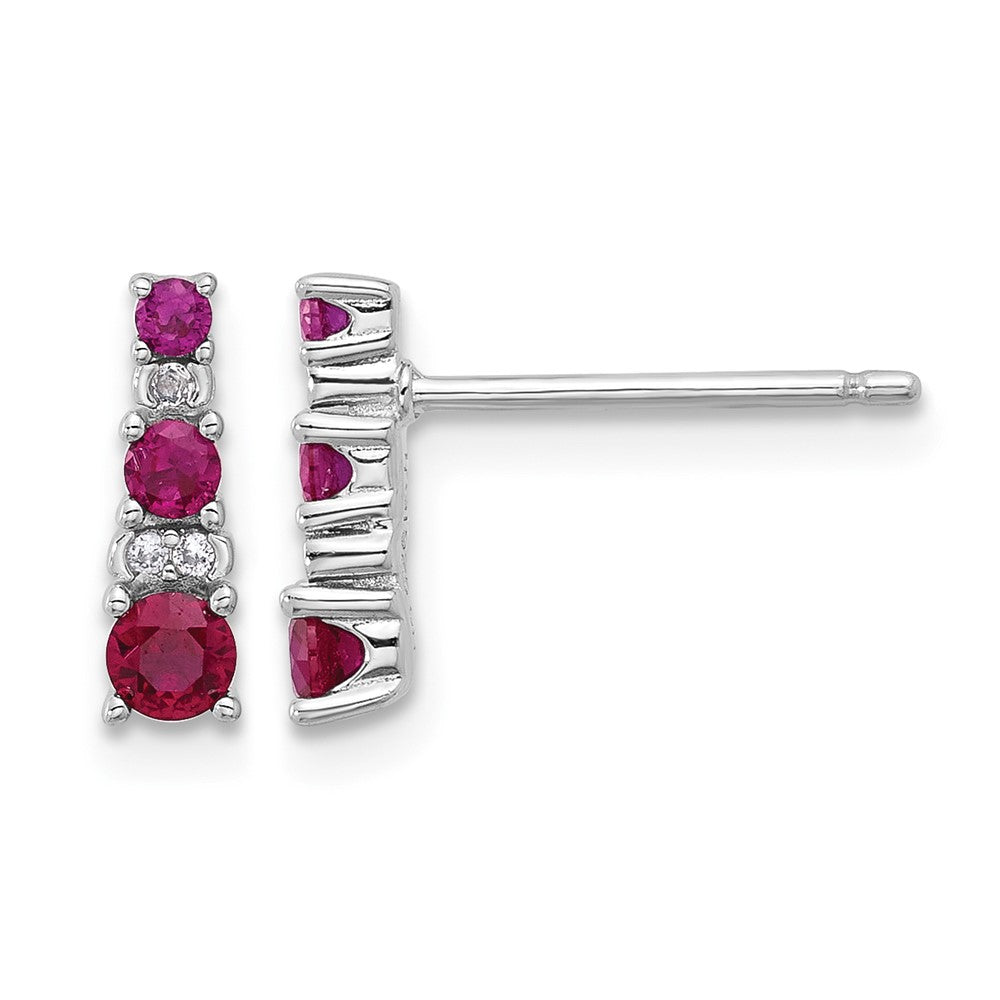 Sterling Silver Rh-plate .54 Lab Cr.Ruby .03Cr.White Sapphire Post Earrings