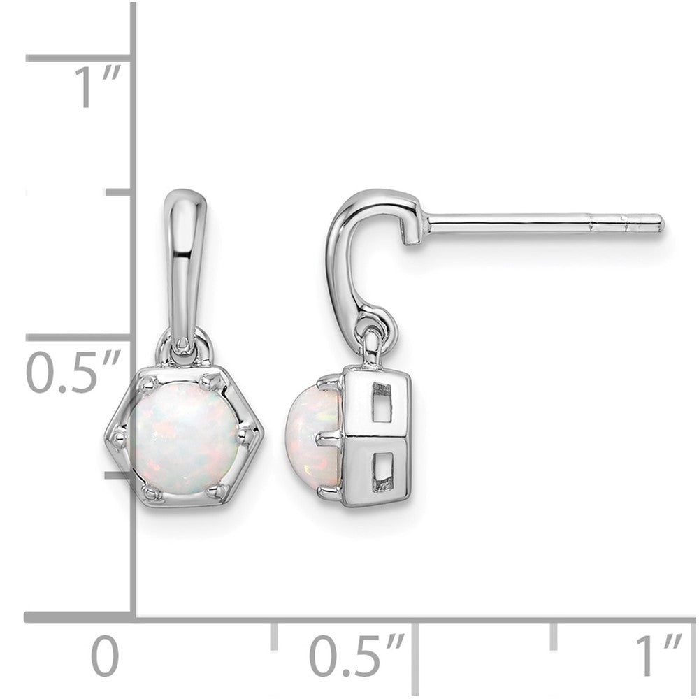 Sterling Silver Rhodium-plated Polished Created Opal Dangle Post Earrings