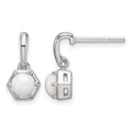 Sterling Silver Rhodium-plated Polished Created Opal Dangle Post Earrings