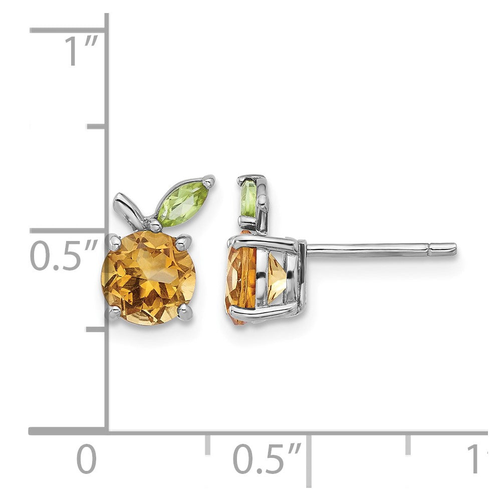 Sterling Silver Rhodium-plated Citrine and Peridot Orange Post Earrings