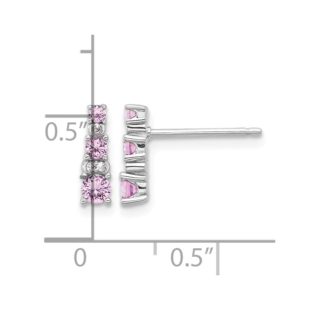 Sterling Silver Rh-plated .52Cr Pink Sapphire/.03Cr White Sapphire Earrings