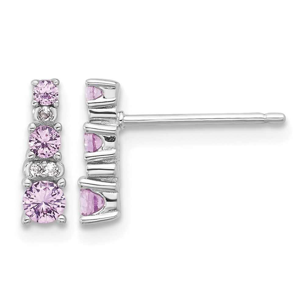 Sterling Silver Rh-plated .52Cr Pink Sapphire/.03Cr White Sapphire Earrings