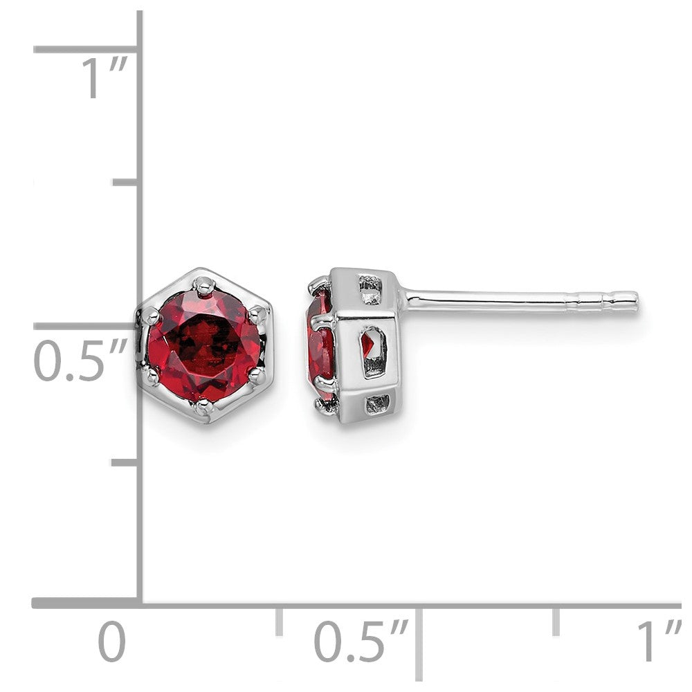 Sterling Silver Rhodium-plated Polished Garnet Post Earrings