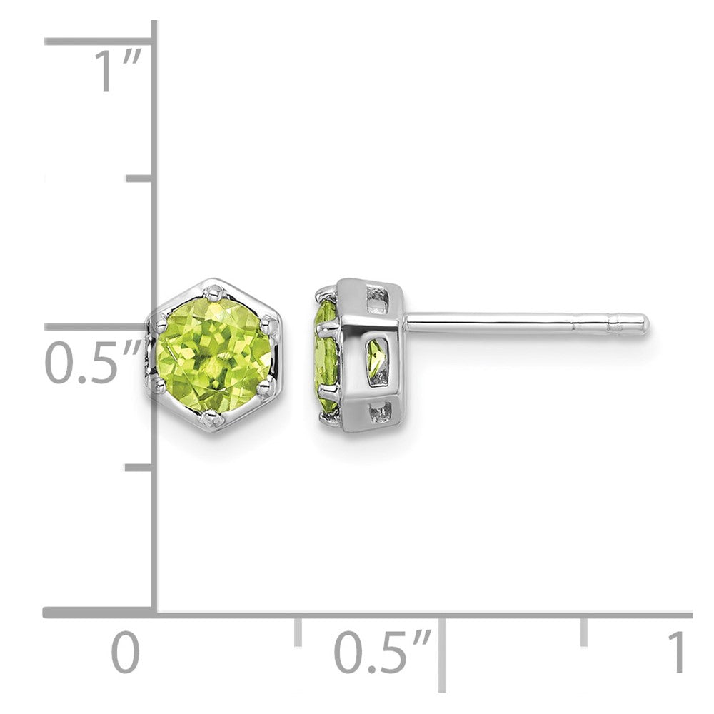 Sterling Silver Rhodium-plated Polished Peridot Post Earrings