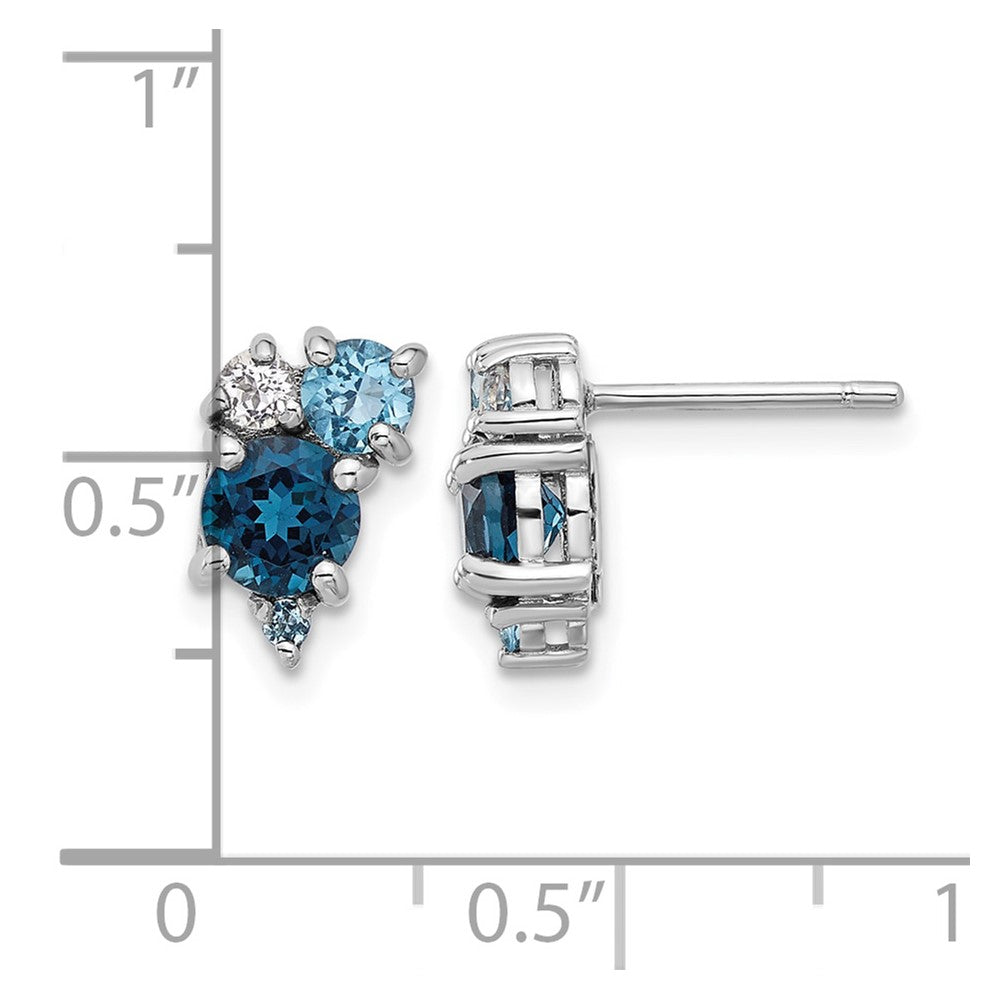 Sterling Silver Rh-plated London/Lt Swiss Blue/White Topaz Post Earrings