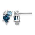 Sterling Silver Rh-plated London/Lt Swiss Blue/White Topaz Post Earrings