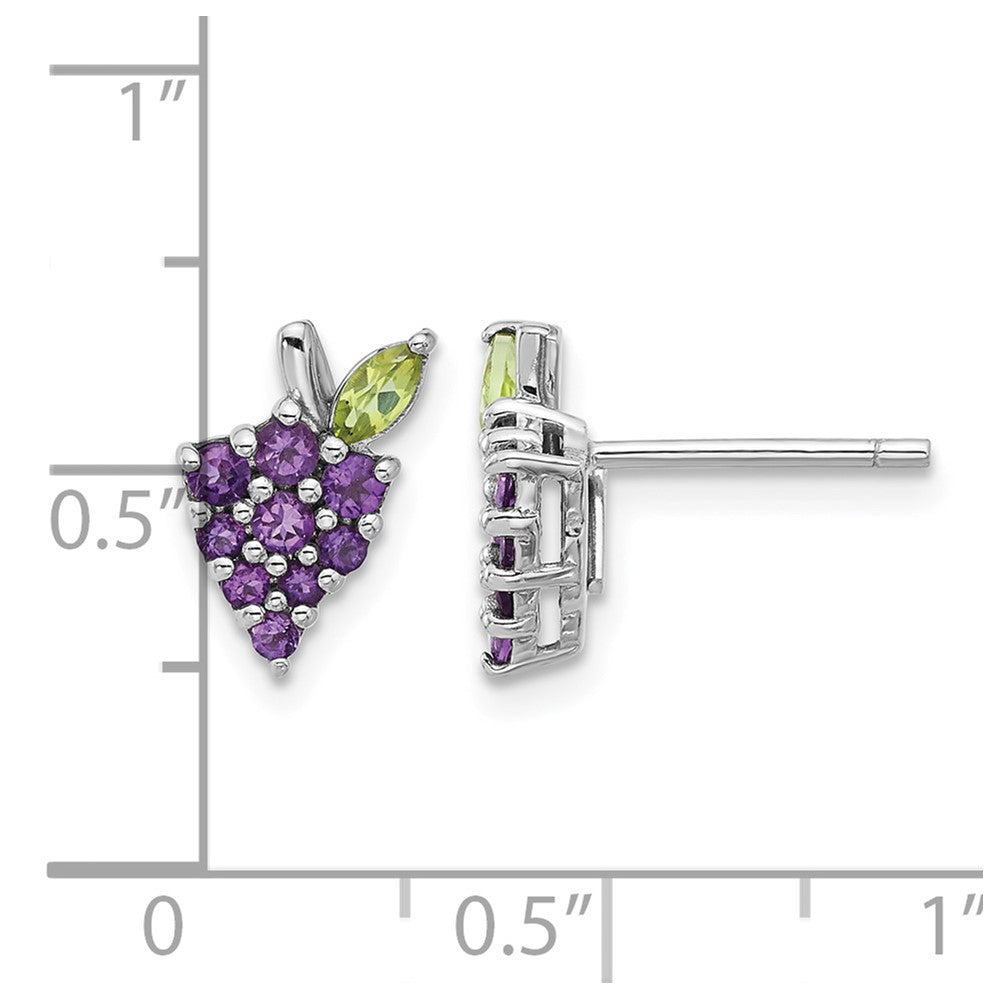 Sterling Silver Rhodium-plated Amethyst and Peridot Grape Post Earrings