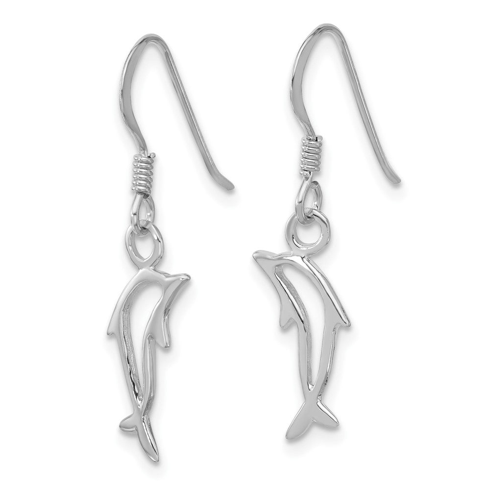 Sterling Silver Rh-plated Polished Dolphin Dangle Earrings