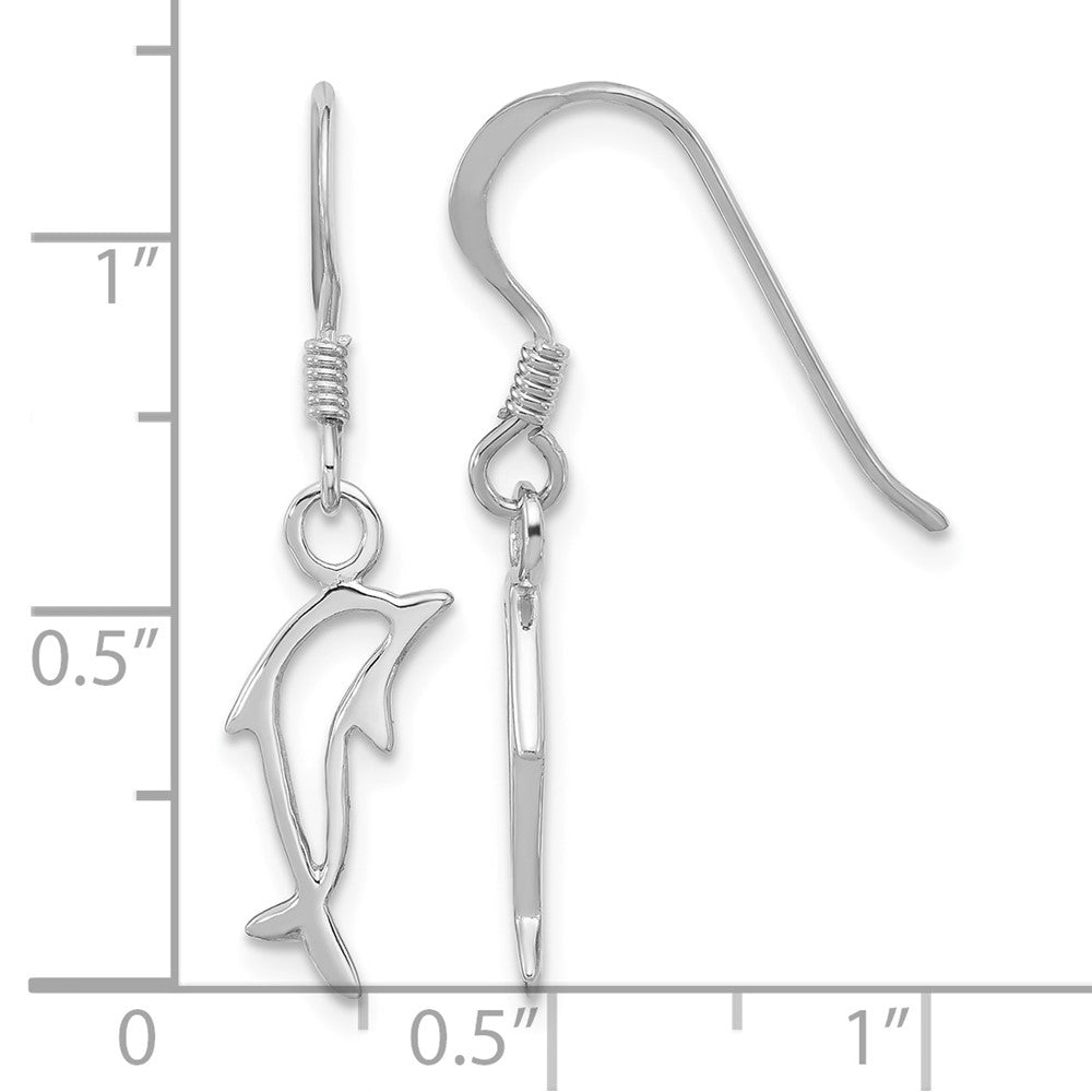 Sterling Silver Rh-plated Polished Dolphin Dangle Earrings