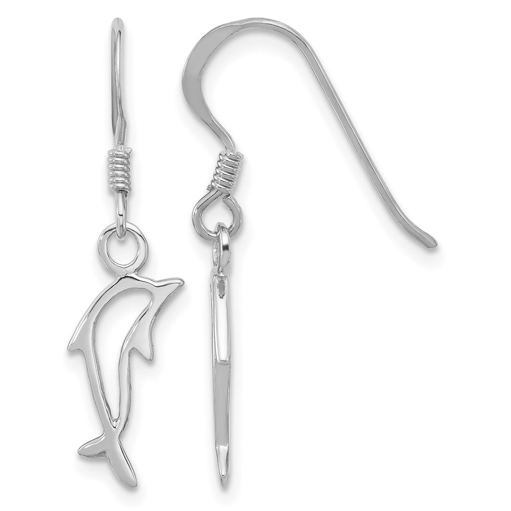 Sterling Silver Rh-plated Polished Dolphin Dangle Earrings