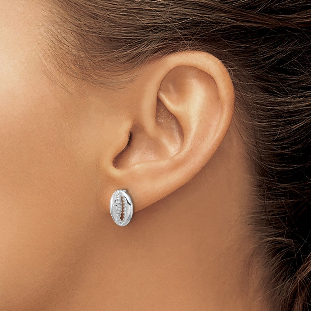 Sterling Silver Rh-plated Polished Cowrie Shell Post Earrings
