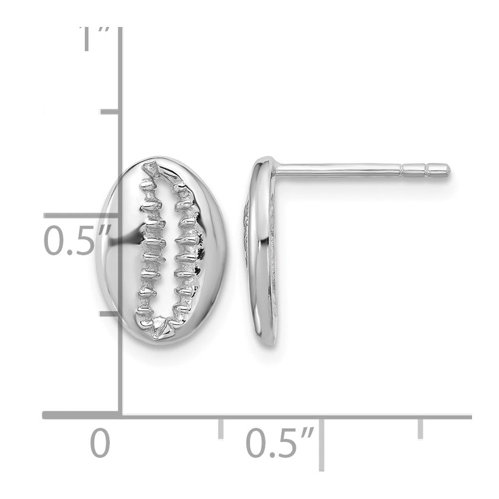 Sterling Silver Rh-plated Polished Cowrie Shell Post Earrings