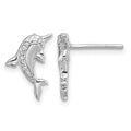 Sterling Silver Rh-plated Polished CZ Dolphin Post Earrings