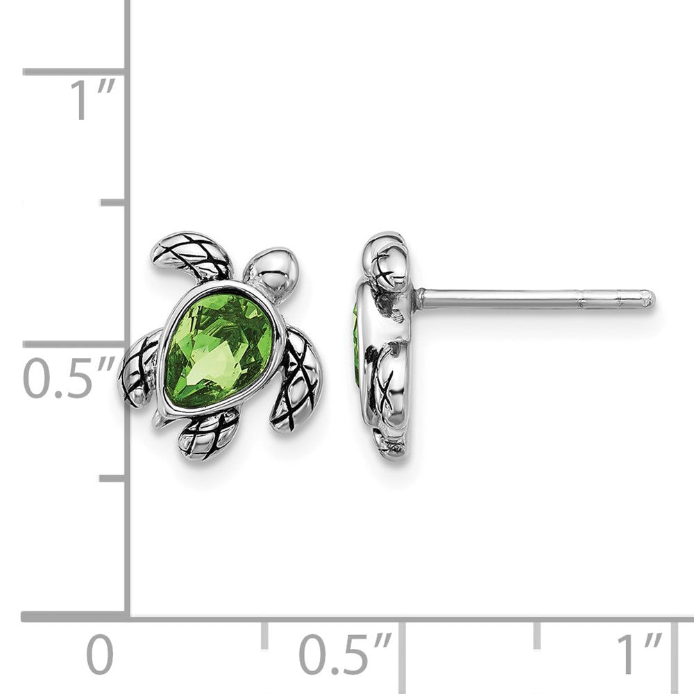 Sterling Silver RH-plated Antiqued Crystal Aug Birthstone Turtle Earrings