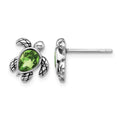 Sterling Silver RH-plated Antiqued Crystal Aug Birthstone Turtle Earrings