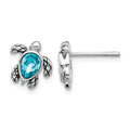 Sterling Silver RH-plated Antiqued Crystal Dec Birthstone Turtle Earrings