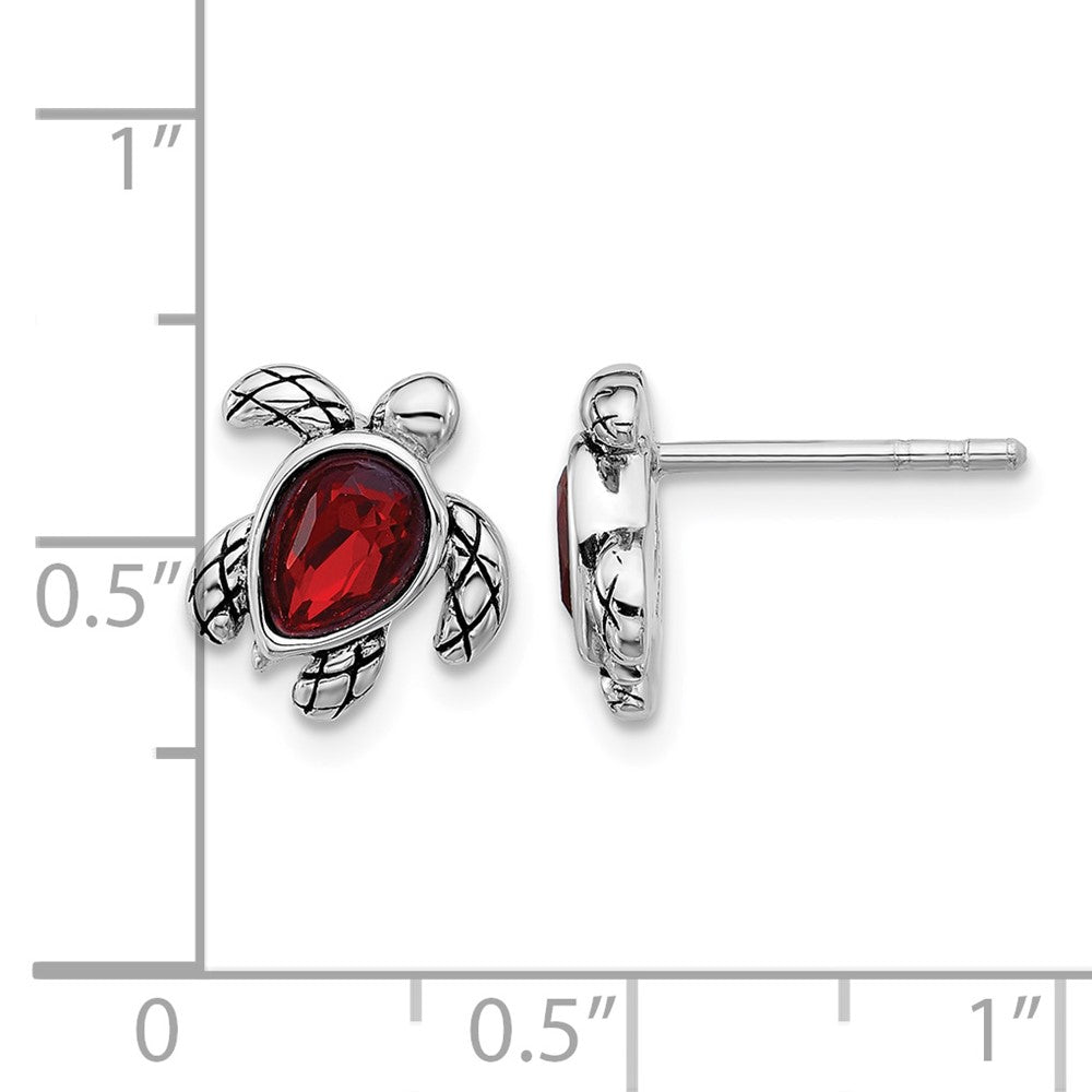 Sterling Silver RH-plated Antiqued Crystal Jan Birthstone Turtle Earrings